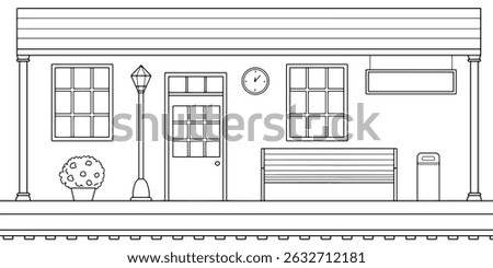 Old railway station platform graphic train sketch illustration vector