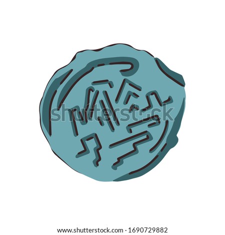 Old rare minted coin exhibit isolated on white background. Historical museum. Ancient artifact.  Museum piece. Vector illustration. Flat style. 