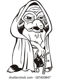 Old rat. Black and white vector illustration in cartoon style.