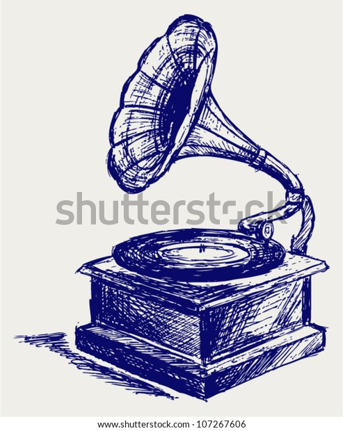 Old Record Player Sketch Stock Vector (Royalty Free) 107267606
