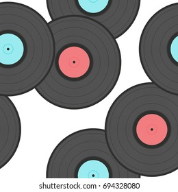 Old records isolated on white seamless pattern background for design poster, vintage card, retro party invitation, newspaper, magazine, t shirt  etc.