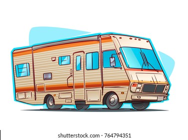 Old Recreation Vehicle Camper. Cartoon illustration