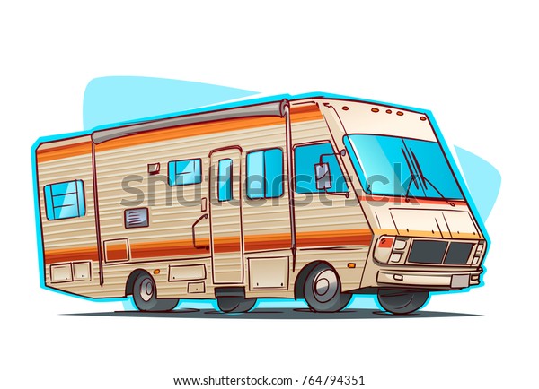 Old\
Recreation Vehicle Camper. Cartoon\
illustration