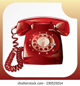 Old red analogue telephone. Vector, illustration.