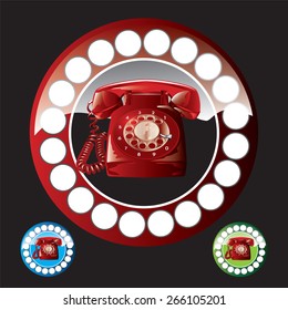 Old red analogue telephone. Vector, illustration.