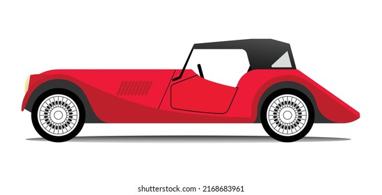 Old red cabriolet over white background 