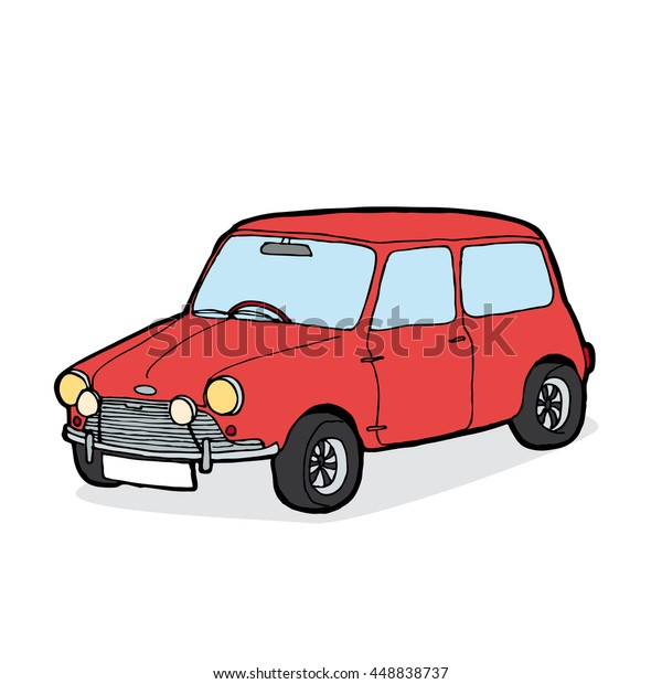 Old red car. Dark outline and light\
background. Vector\
illustration.