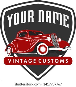 Old Red Car Garage Vector Logo Concept