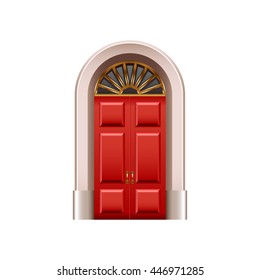 Old red door isolated on white photo-realistic vector illustration