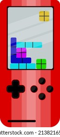 Old red gaming console, illustration, vector on a white background.