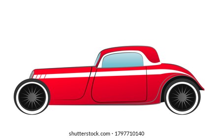 Old red hotrod car vector isolated on white background, Flat design