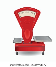 Old red metal weighing-machine on a white background. Vector illustration