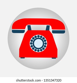 Old red phone in a gray circle