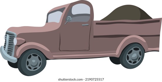 Old Red Pickup Truck With Dirt Pile In Truck Bed Illustration