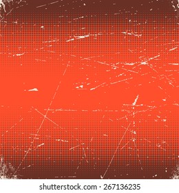 Old red scratched paper card with halftone gradient