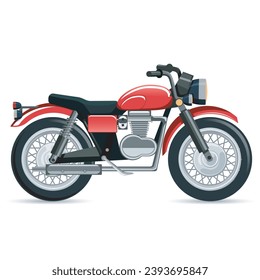 Old red shiny motorcycle on a white background