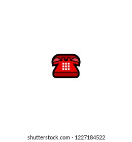 Old red telephone vector flat icon. Vintage phone icon