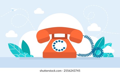 Old red telephone vector on a white background. Vintage red phone. Retro telephone icon. Red phone icon isolated on a white background. Make a call. Vector illustration