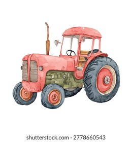 Old red tractor with large tires