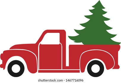 Old Red Truck Christmas Tree Vector Stock Vector (royalty Free) 1467716096