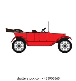 Old red vintage authentic retro cartoon car convertible.