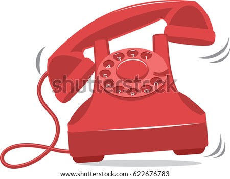 Old red vintage phone ringing