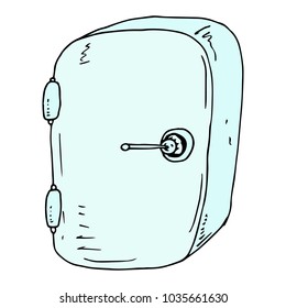 Old refrigerator with a handle. Rounded refrigerator. Antiques. Vintage fridge. Vector illustration.