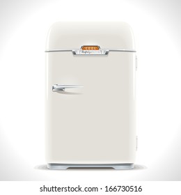 Old Refrigerator. Realistic illustration of an old vintage fridge last century with chrome handle.
