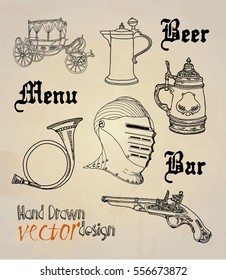 Old restaurant. Menu. Knight. design elements