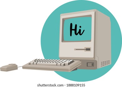 Alter Computer auf Grau mit Hi-Screen