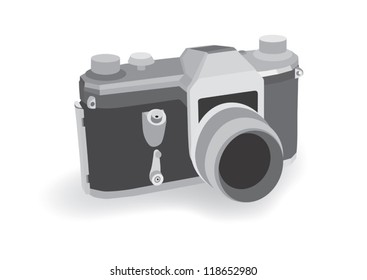 Old retro analog camera on white background; vector