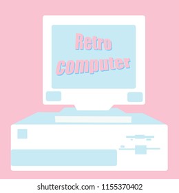 Old retro antique hipster vintage with a wavy screen monitor, an ancient computer for games with a floppy with an inscription of retro TV in the 80's, 90's, 2000's. Vector illustration.