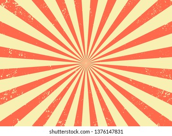 Old retro background with rays and explosion imitation. Vintage starburst pattern with bristle texture. Circus style. flat vector illustration