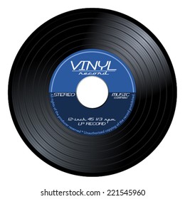 Old, retro black vintage vinyl record with old navy blue label. Dark blue 45 rpm long play. music retro gramophone LP, eps10 vector art image illustration. isolated on white background