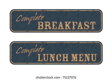 Old retro breakfast and lunch menu signs