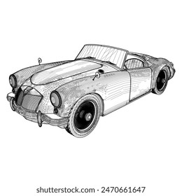 Old Retro Cabriolet Car 01. Illustration Isolated Antique Car On White Background.