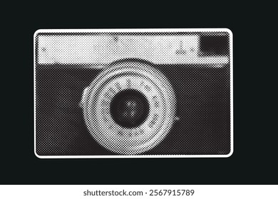 old retro cameras. Retro, vintage, old style photo cameras. Halftone Social Media. Trendy halftone style