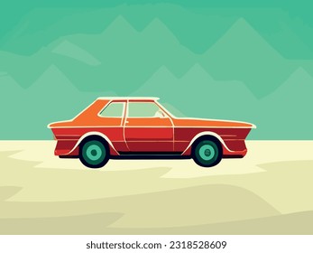 Old retro car in abstract style. Vintage illustration. A red car 