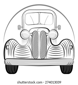 Old retro car side view vintage drawing style. Vector illustration 