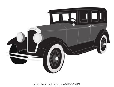 Old retro car, simple monochrome vector illustration