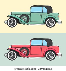 Old retro car. Vector doodle illustration