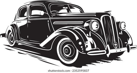 old retro car, vintage style, black icon, isolated vector