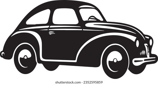 old retro car, vintage style, black icon, isolated vector