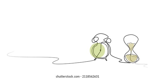 old retro clock and hourglass drawing concept