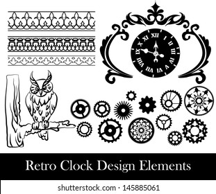 old retro clock vector design elements, black and white