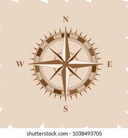 Old retro compass for navigating brown. Flat vector illustration EPS 10.
