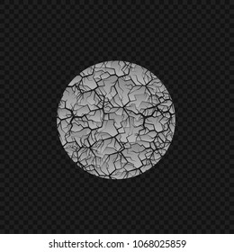 Old retro Cracked round shape label with cracks, breaks, fissures, fractures, rifts, splits