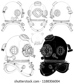 Old Retro Diving Helmet Isolated Illustration Stock Vector (Royalty ...