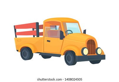 Old retro farm truck isolated on white. Illustration isolated on white. Cartoon style.