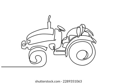 old retro farming tractor vehicle line art